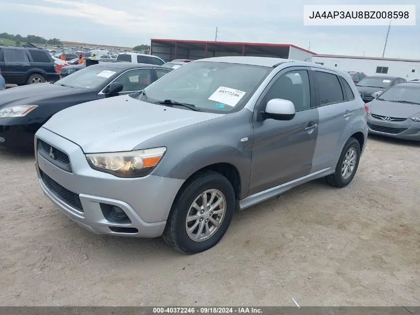 2011 Mitsubishi Outlander Sport Es VIN: JA4AP3AU8BZ008598 Lot: 40372246