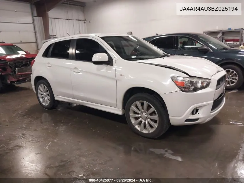 2011 Mitsubishi Outlander Sport Se VIN: JA4AR4AU3BZ025194 Lot: 40425977