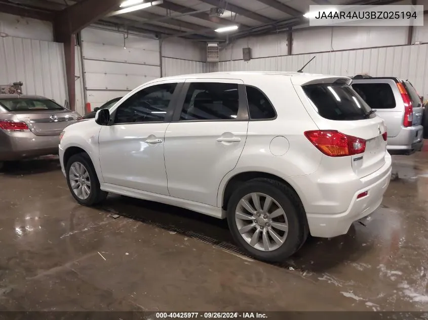 2011 Mitsubishi Outlander Sport Se VIN: JA4AR4AU3BZ025194 Lot: 40425977