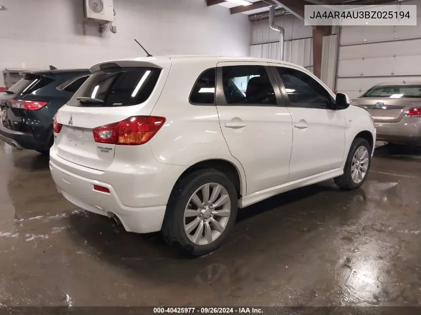 2011 Mitsubishi Outlander Sport Se VIN: JA4AR4AU3BZ025194 Lot: 40425977