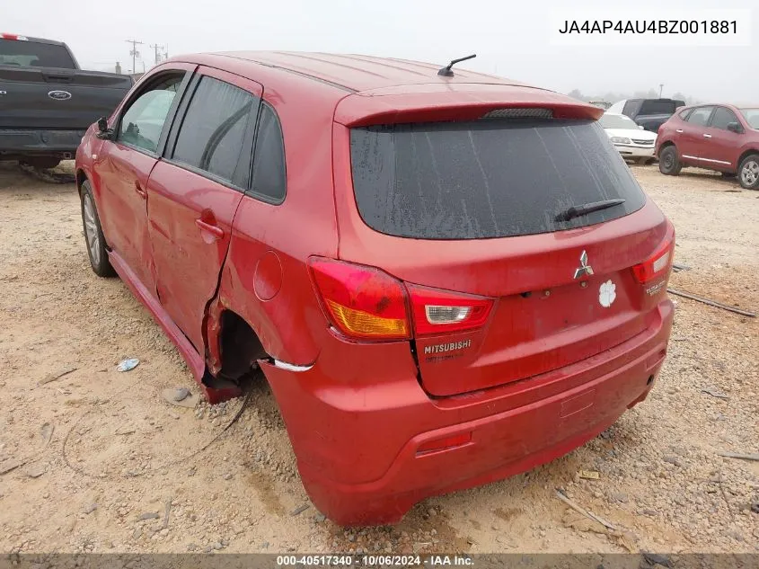 2011 Mitsubishi Outlander Sport Se VIN: JA4AP4AU4BZ001881 Lot: 40517340