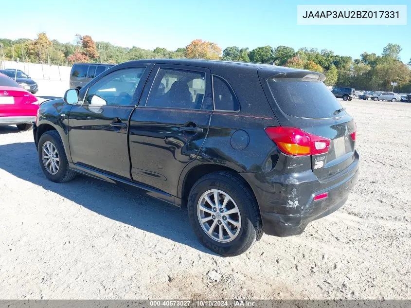 2011 Mitsubishi Outlander Sport Es VIN: JA4AP3AU2BZ017331 Lot: 40573027