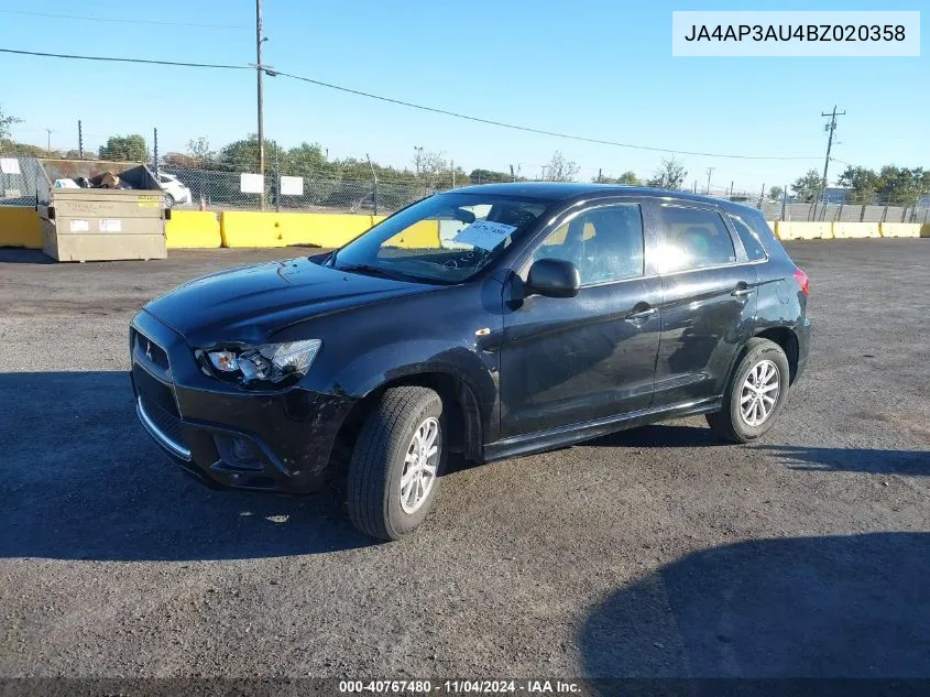 2011 Mitsubishi Outlander Sport Es VIN: JA4AP3AU4BZ020358 Lot: 40767480