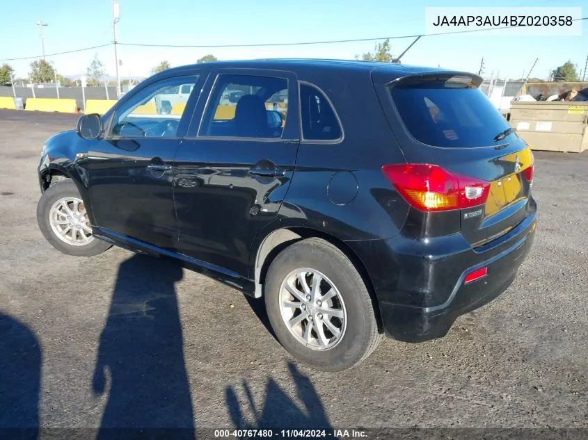 2011 Mitsubishi Outlander Sport Es VIN: JA4AP3AU4BZ020358 Lot: 40767480