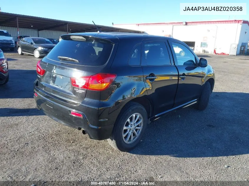 2011 Mitsubishi Outlander Sport Es VIN: JA4AP3AU4BZ020358 Lot: 40767480