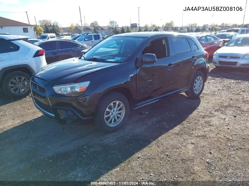 2011 Mitsubishi Outlander Sport Es VIN: JA4AP3AU5BZ008106 Lot: 40807403