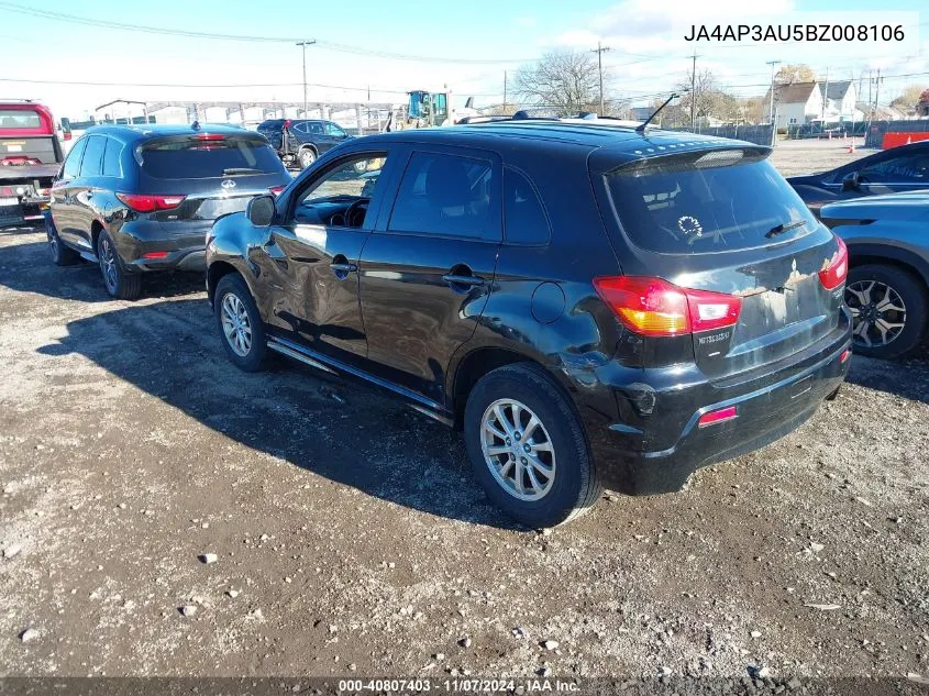 2011 Mitsubishi Outlander Sport Es VIN: JA4AP3AU5BZ008106 Lot: 40807403