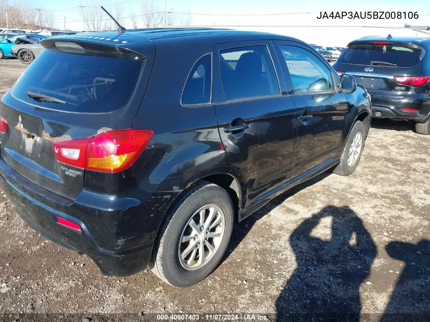 2011 Mitsubishi Outlander Sport Es VIN: JA4AP3AU5BZ008106 Lot: 40807403