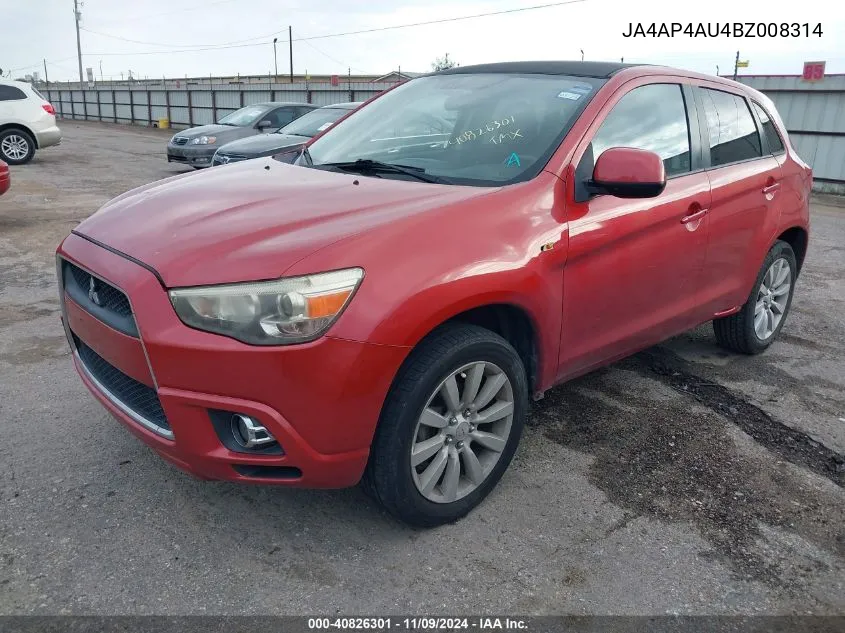 2011 Mitsubishi Outlander Sport Se VIN: JA4AP4AU4BZ008314 Lot: 40826301