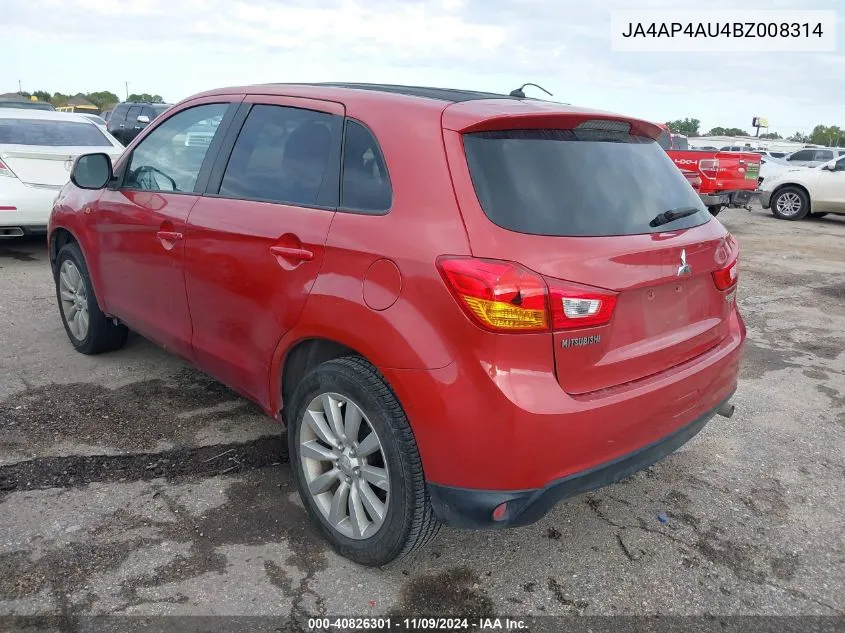 2011 Mitsubishi Outlander Sport Se VIN: JA4AP4AU4BZ008314 Lot: 40826301