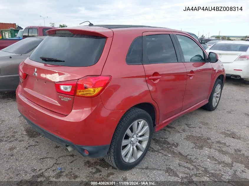 2011 Mitsubishi Outlander Sport Se VIN: JA4AP4AU4BZ008314 Lot: 40826301