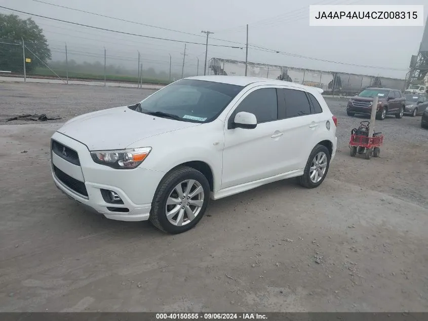 2012 Mitsubishi Outlander Sport Se VIN: JA4AP4AU4CZ008315 Lot: 40150555