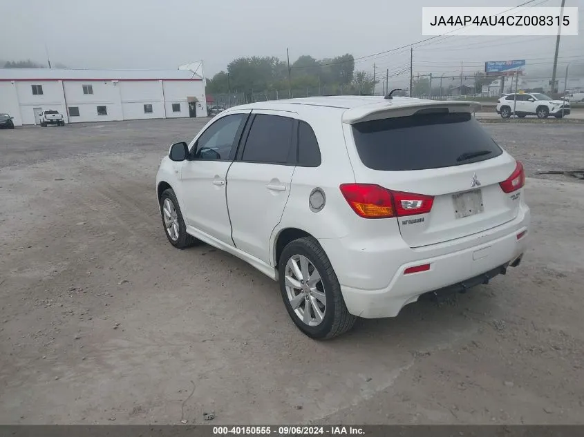 JA4AP4AU4CZ008315 2012 Mitsubishi Outlander Sport Se