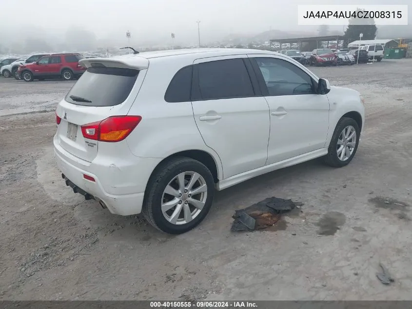 2012 Mitsubishi Outlander Sport Se VIN: JA4AP4AU4CZ008315 Lot: 40150555