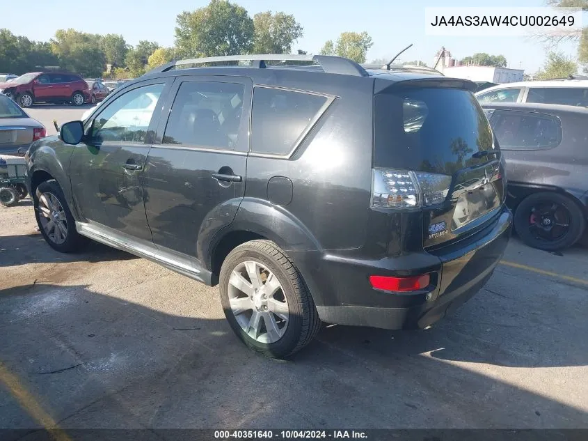 2012 Mitsubishi Outlander Se VIN: JA4AS3AW4CU002649 Lot: 40351640