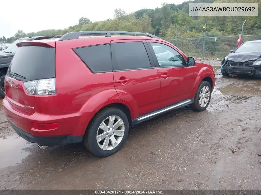 2012 Mitsubishi Outlander Se VIN: JA4AS3AW8CU029692 Lot: 40420171