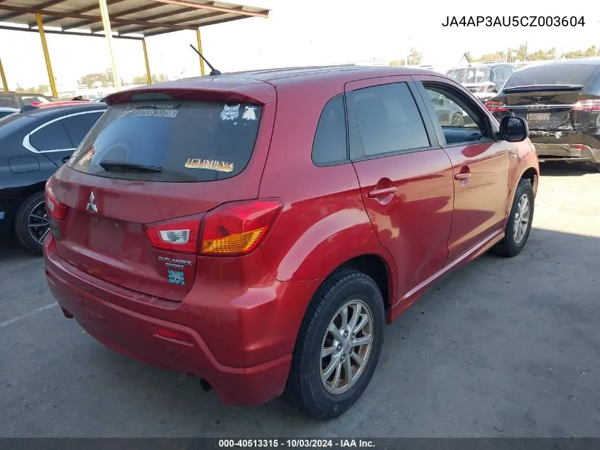 2012 Mitsubishi Outlander Sport Es VIN: JA4AP3AU5CZ003604 Lot: 40513315