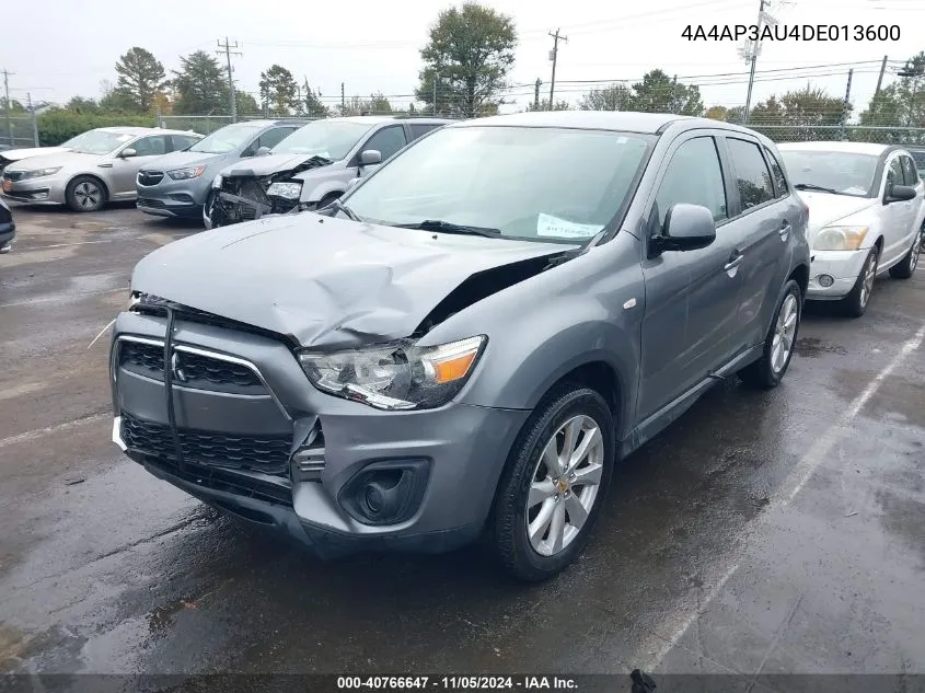 2013 Mitsubishi Outlander Sport Es VIN: 4A4AP3AU4DE013600 Lot: 40766647