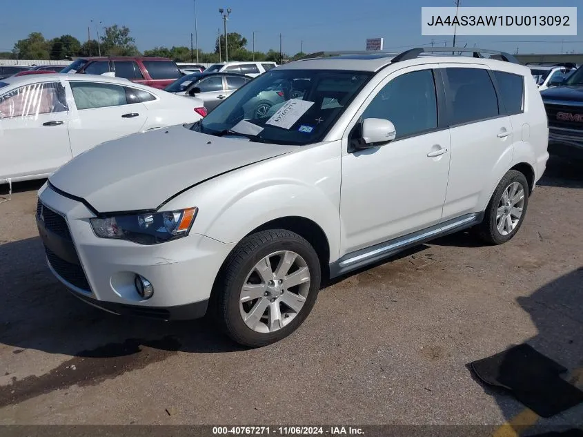 2013 Mitsubishi Outlander Se VIN: JA4AS3AW1DU013092 Lot: 40767271