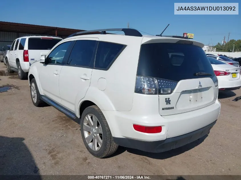 2013 Mitsubishi Outlander Se VIN: JA4AS3AW1DU013092 Lot: 40767271