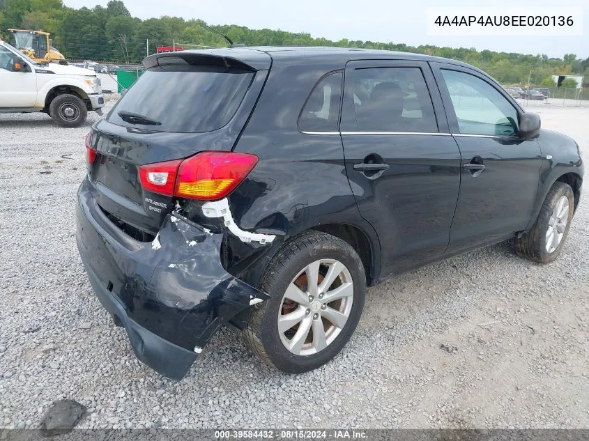 4A4AP4AU8EE020136 2014 Mitsubishi Outlander Sport Se