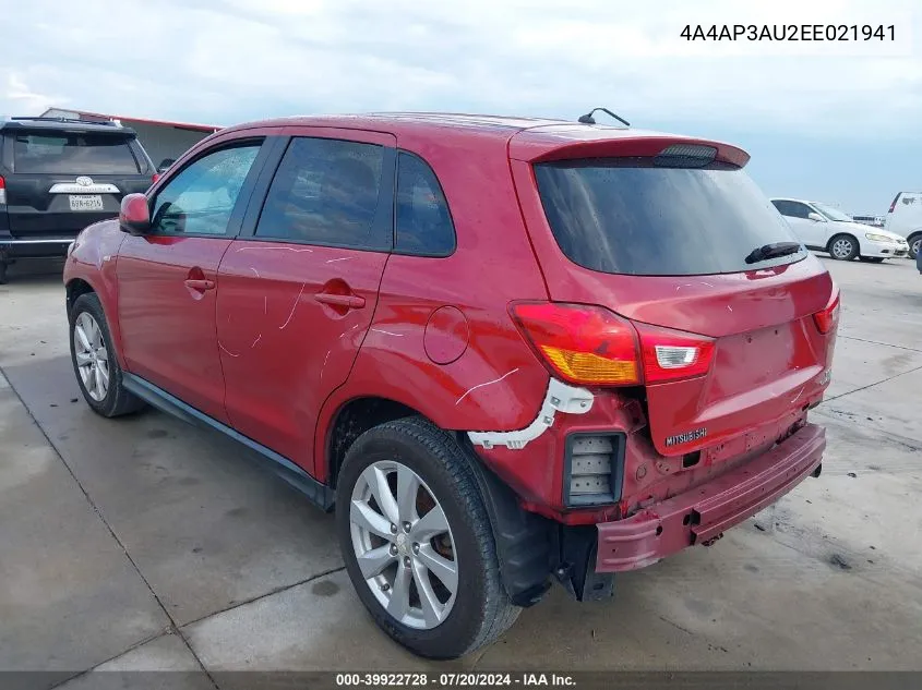 2014 Mitsubishi Outlander Sport Es VIN: 4A4AP3AU2EE021941 Lot: 39922728