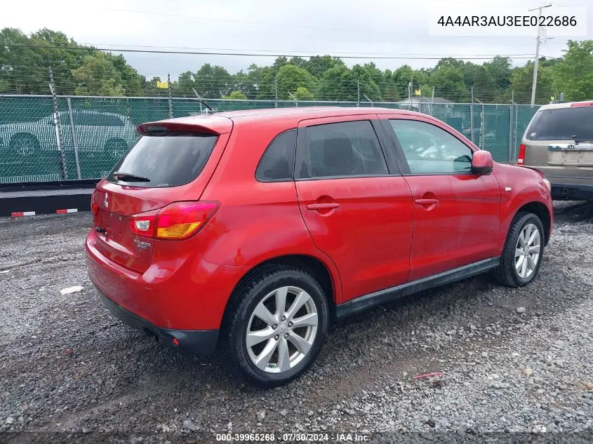 4A4AR3AU3EE022686 2014 Mitsubishi Outlander Sport Es