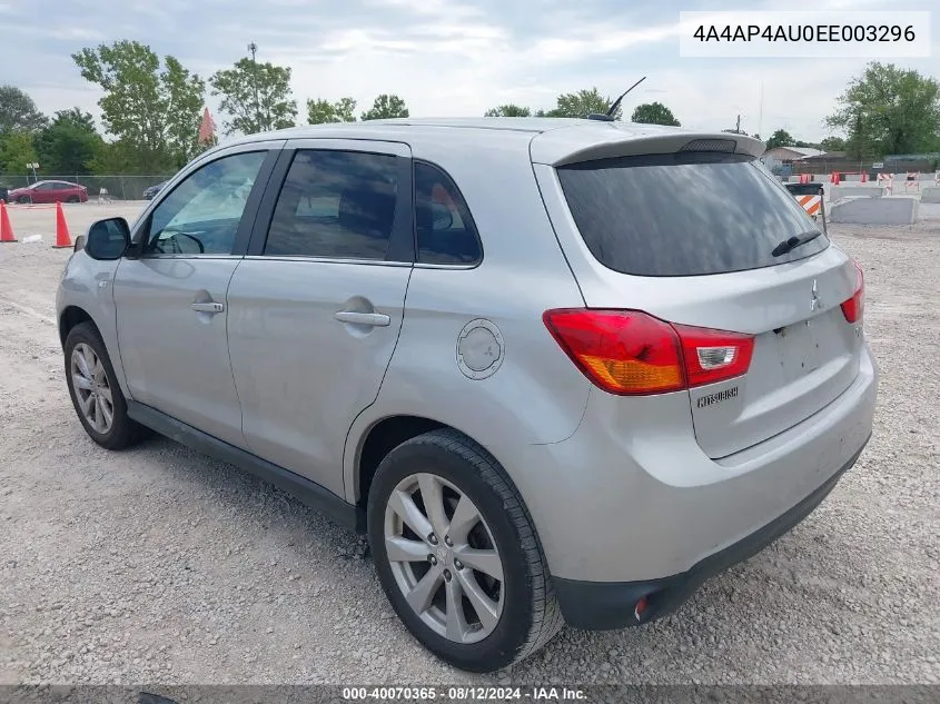 2014 Mitsubishi Outlander Sport Se VIN: 4A4AP4AU0EE003296 Lot: 40070365