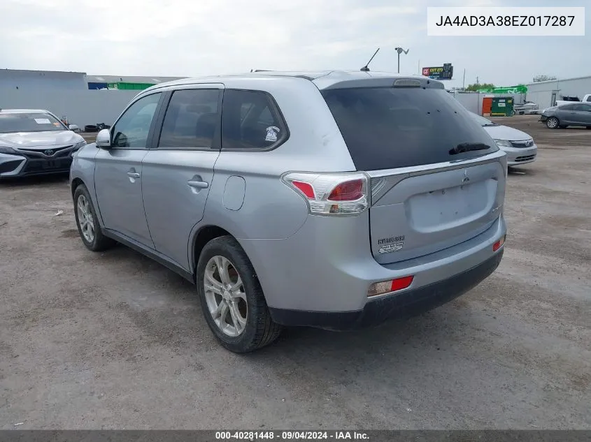 2014 Mitsubishi Outlander Se VIN: JA4AD3A38EZ017287 Lot: 40281448