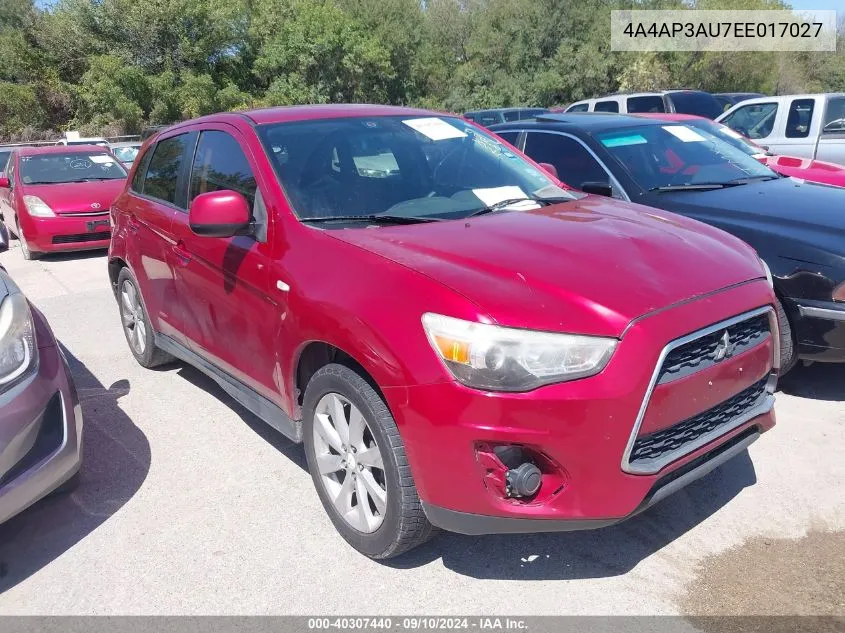 2014 Mitsubishi Outlander Sport Es VIN: 4A4AP3AU7EE017027 Lot: 40307440