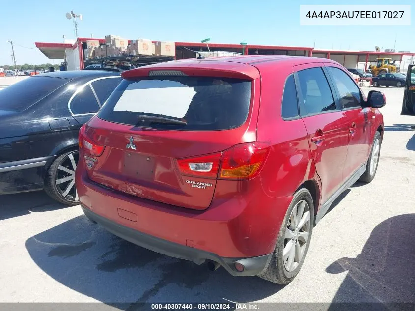 2014 Mitsubishi Outlander Sport Es VIN: 4A4AP3AU7EE017027 Lot: 40307440