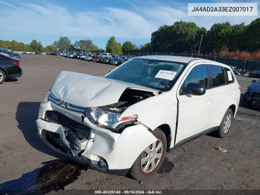 2014 Mitsubishi Outlander Es VIN: JA4AD2A33EZ007017 Lot: 40325148