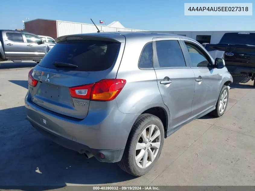 2014 Mitsubishi Outlander Sport Se VIN: 4A4AP4AU5EE027318 Lot: 40390032