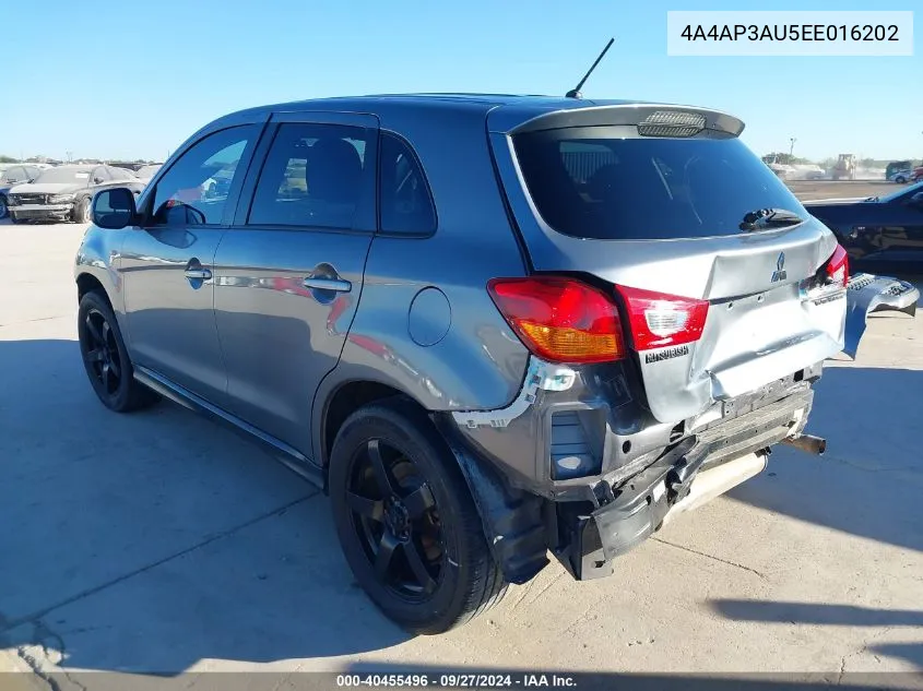 2014 Mitsubishi Outlander Sport Es VIN: 4A4AP3AU5EE016202 Lot: 40455496