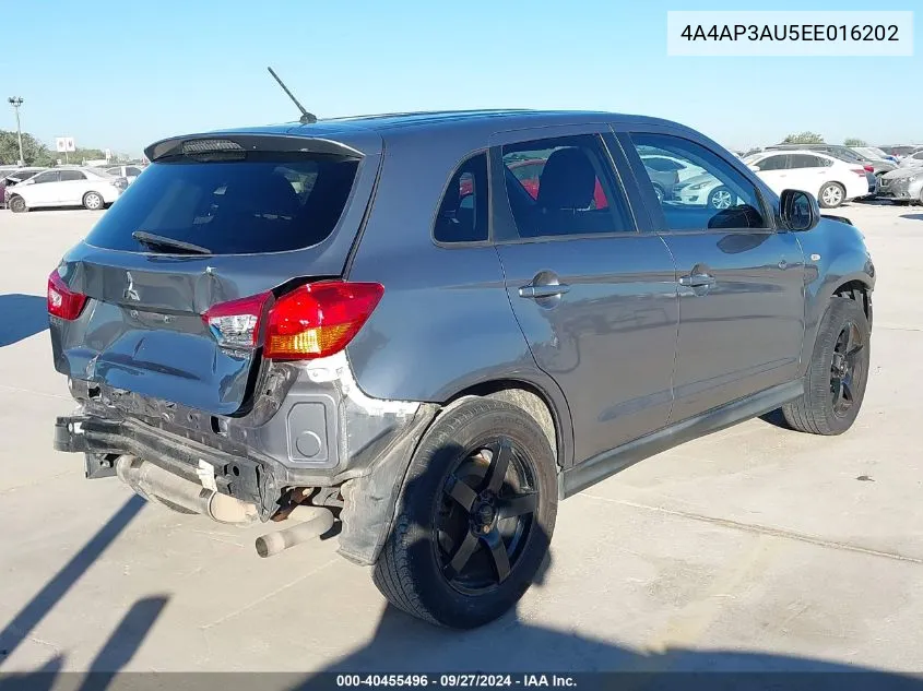 2014 Mitsubishi Outlander Sport Es VIN: 4A4AP3AU5EE016202 Lot: 40455496