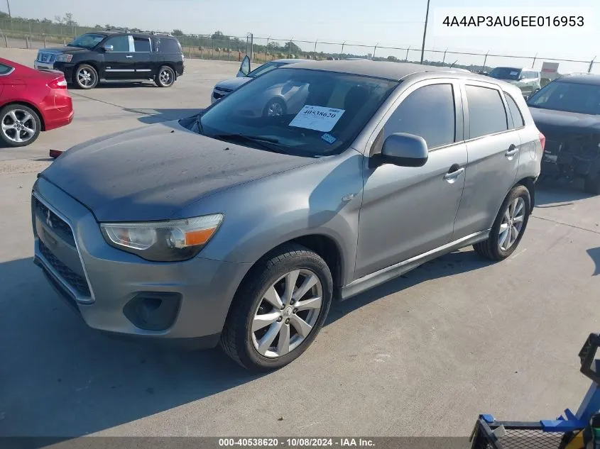 2014 Mitsubishi Outlander Sport Es VIN: 4A4AP3AU6EE016953 Lot: 40538620