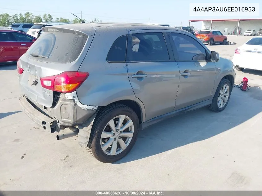 2014 Mitsubishi Outlander Sport Es VIN: 4A4AP3AU6EE016953 Lot: 40538620