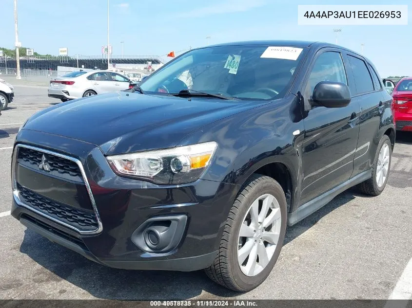 2014 Mitsubishi Outlander Sport Es VIN: 4A4AP3AU1EE026953 Lot: 40578735