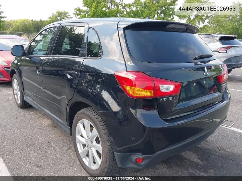 2014 Mitsubishi Outlander Sport Es VIN: 4A4AP3AU1EE026953 Lot: 40578735