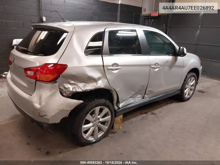 4A4AR4AU7EE026892 2014 Mitsubishi Outlander Sport Se