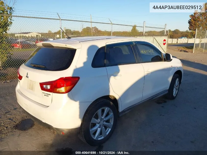 2014 Mitsubishi Outlander Sport Es VIN: 4A4AP3AU8EE029512 Lot: 40641698