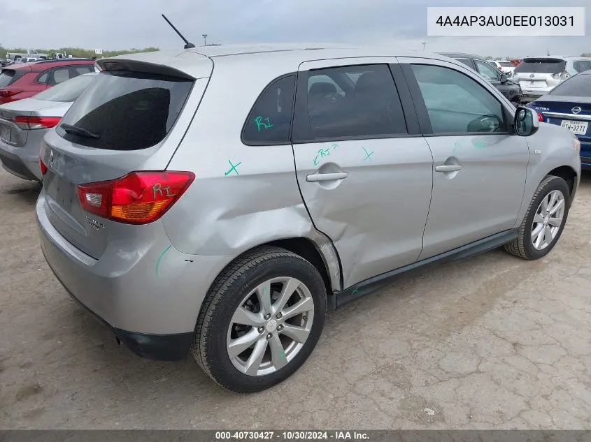 2014 Mitsubishi Outlander Sport Es VIN: 4A4AP3AU0EE013031 Lot: 40730427