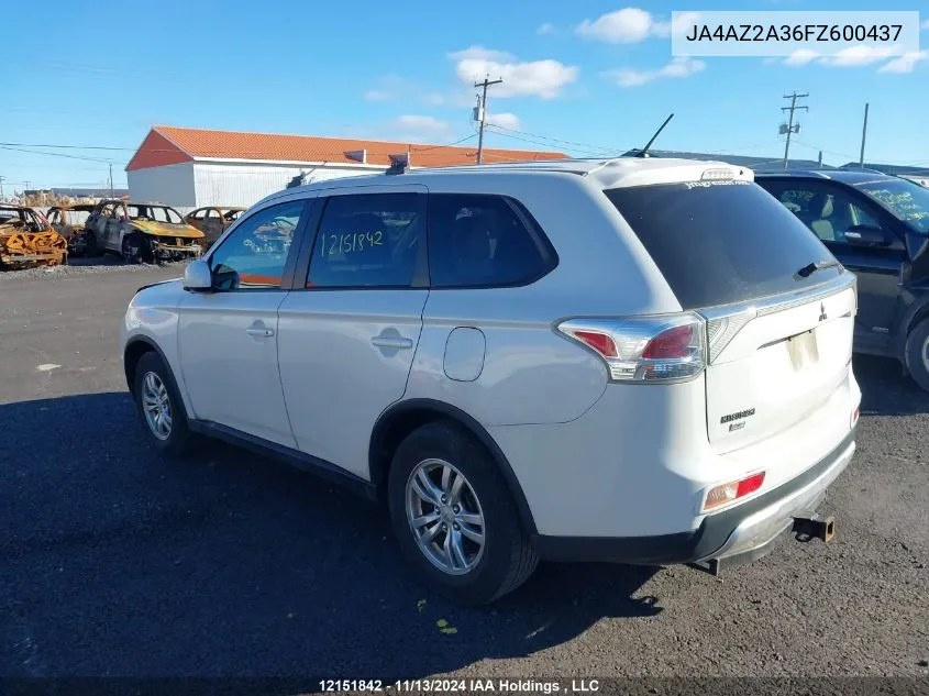 2015 Mitsubishi Outlander VIN: JA4AZ2A36FZ600437 Lot: 12151842