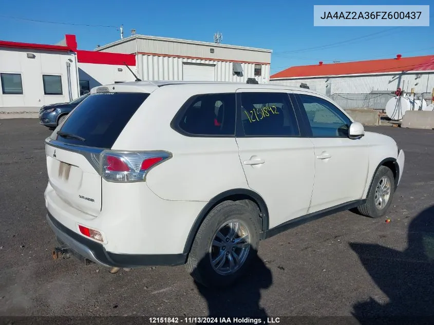 2015 Mitsubishi Outlander VIN: JA4AZ2A36FZ600437 Lot: 12151842