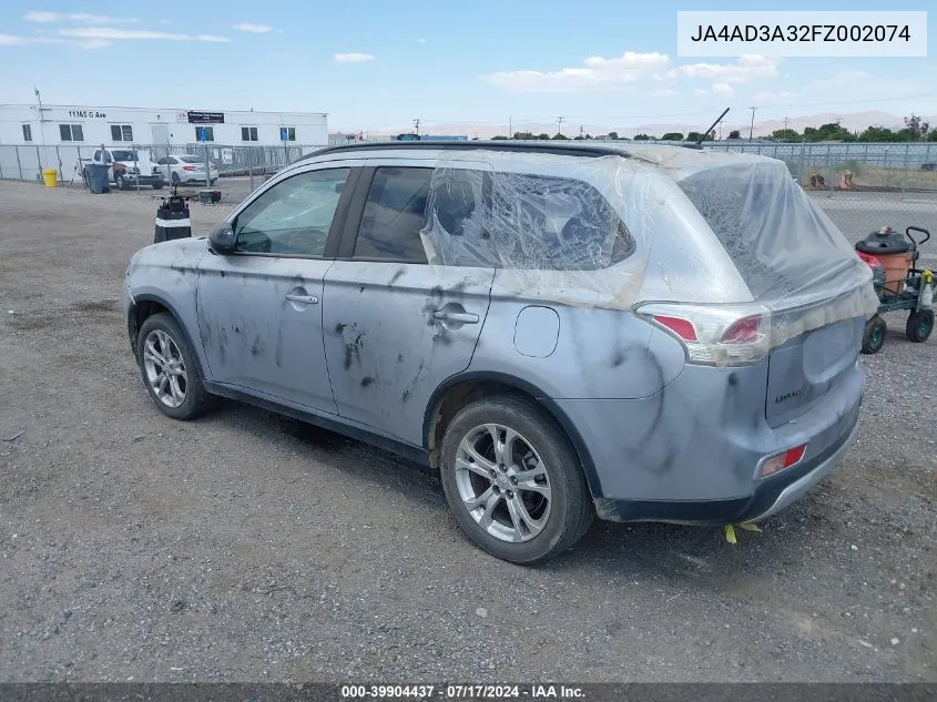 2015 Mitsubishi Outlander Se VIN: JA4AD3A32FZ002074 Lot: 39904437