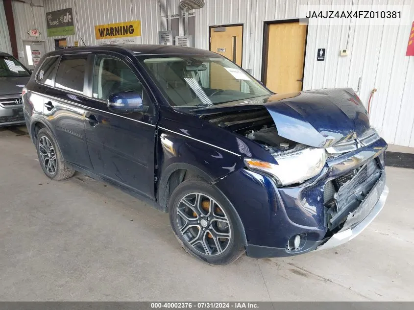 2015 Mitsubishi Outlander Gt VIN: JA4JZ4AX4FZ010381 Lot: 40002376