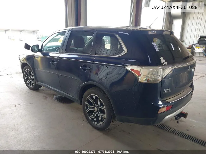 2015 Mitsubishi Outlander Gt VIN: JA4JZ4AX4FZ010381 Lot: 40002376