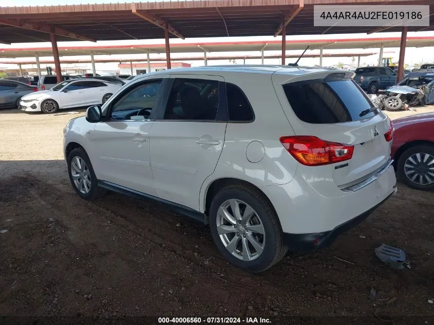 2015 Mitsubishi Outlander Sport Se VIN: 4A4AR4AU2FE019186 Lot: 40006560