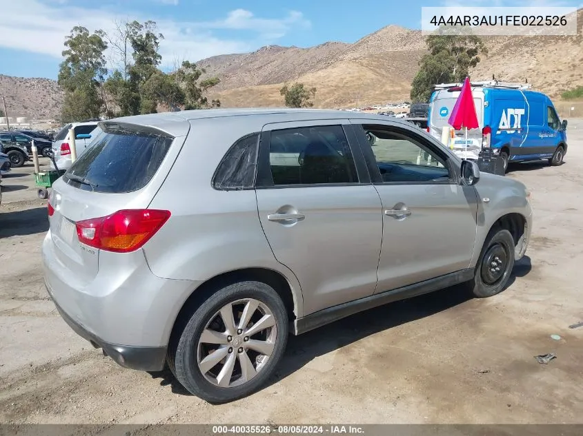 2015 Mitsubishi Outlander Sport Es VIN: 4A4AR3AU1FE022526 Lot: 40035526