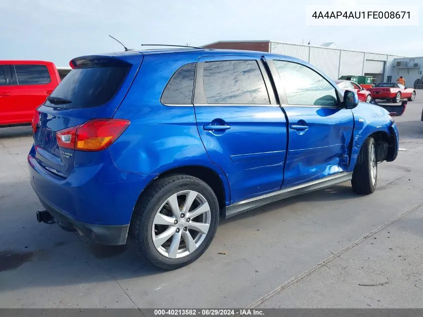 2015 Mitsubishi Outlander Sport Se VIN: 4A4AP4AU1FE008671 Lot: 40213582